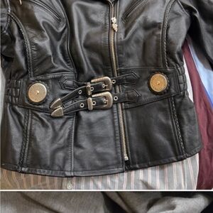 Harley-Davidson Black Leather Jacket with Buckle Accents